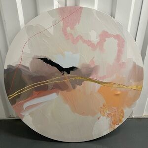 Abstract Round Canvas Art in Pink and Gold + Abstract world map canvas
